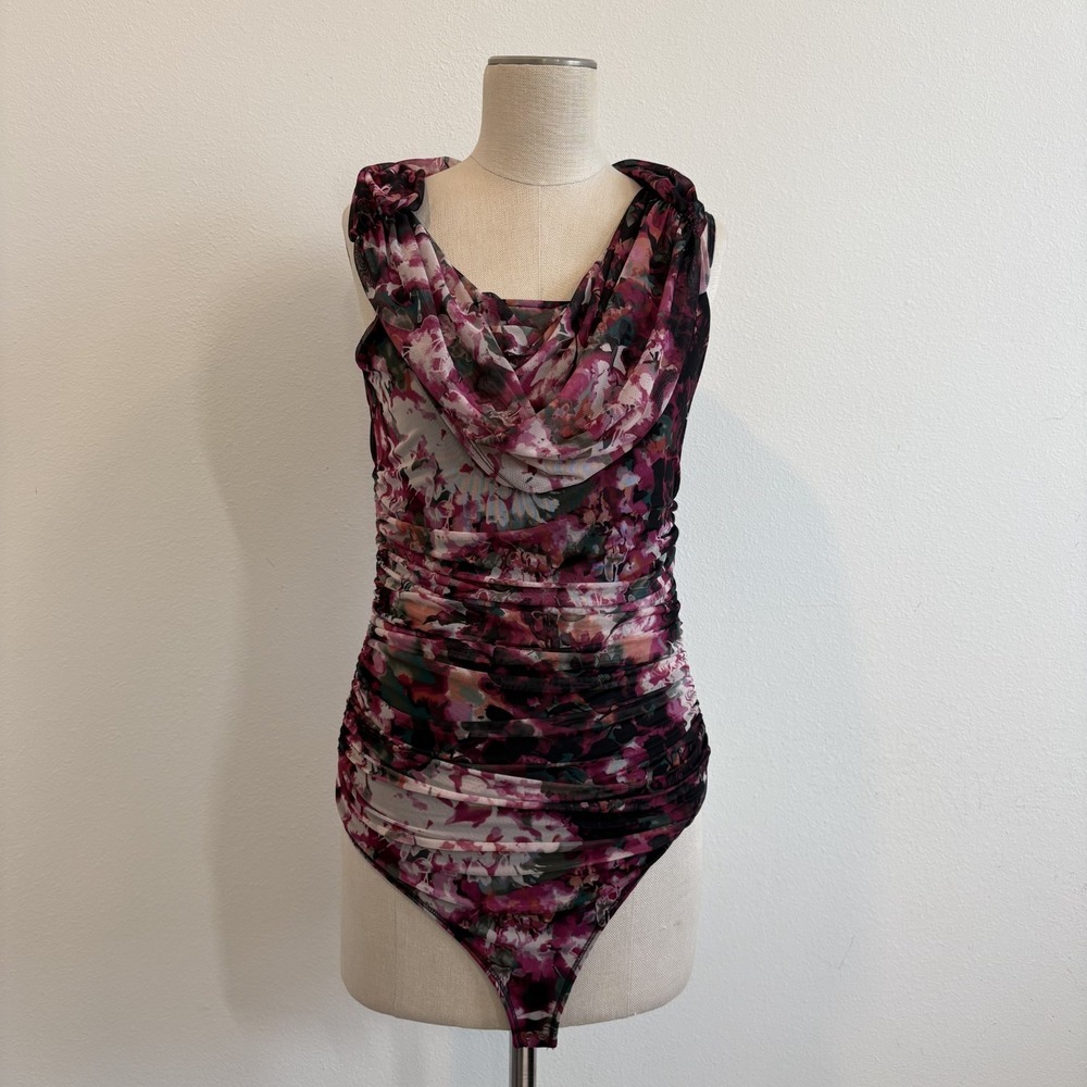Abercrombie & Fitch Bodysuit Women M Floral Dark Romantic Off Shoulder Ruched